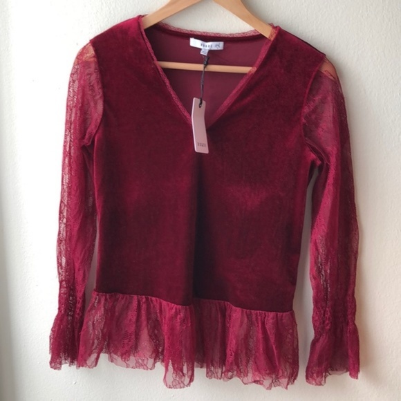 NWT RO&DE Burgundy Velvet Long Sleeve Blouse - xs - Picture 4 of 4
